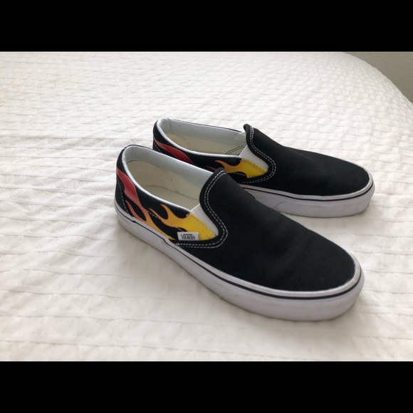 women's flame slip on vans